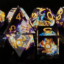 Exquisite Resin Gold Foil Dice Set, Complex Design With Multi-Faceted Shapes Including D20 - Ideal For Role Playing Games And Cthulhu Board Games