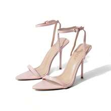 Baby Pink Barely There Strappy Heels For Women Open Toe Ankle Strap Stiletto Sandals Dress Shoes Wedding Bridesmaid Sandals - Hồng - Xem 4