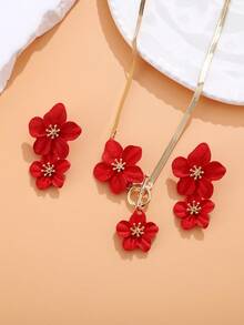 Boho Style Flower Vacation Earrings & Necklace Set, Elegant Big Flower Pendant Jewelry Set, Exaggerated Personalized Accessories Set, Party Gift For Women - Necklace and Earrings Set - View 4