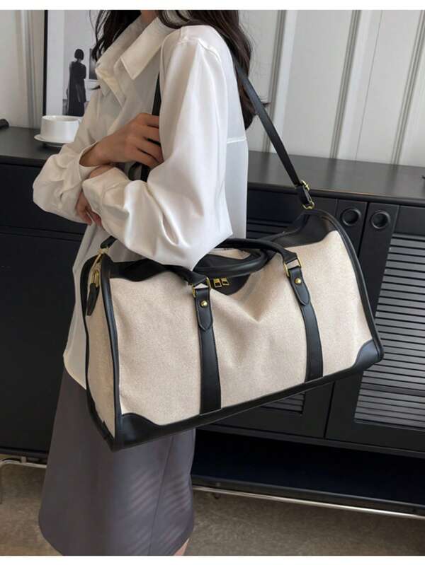 BAIGETU Fashionable Contrast Color Large Capacity Handbag, Shoulder Bag, Travel Bag With Zipper Closure, Suitable For Business Trip, Travel