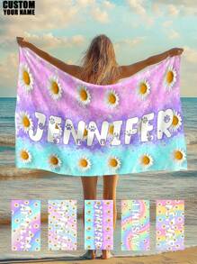 1pc Customized Beach Towel, Quick-Dry Swimming Towel, Soft Beach Towel, Fashionable Pool Towel, Customized Name, Strawberry, Watermelon, Floral, Cute, Fun, Beautiful Yoga Mat, Beach Accessories, Perfect Mothers Day, Birthday, Children's Day, Father's Day, Graduation, Wedding, Housewarming Gift, Bathroom, Living Room, Bedroom, Home