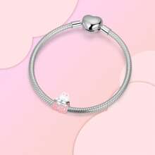 Silver Plated Charm Pink Bow Crown Candle Happy Birthday Cake Series Charm Bead Is Suitable For Diy Female Bracelet Pendants