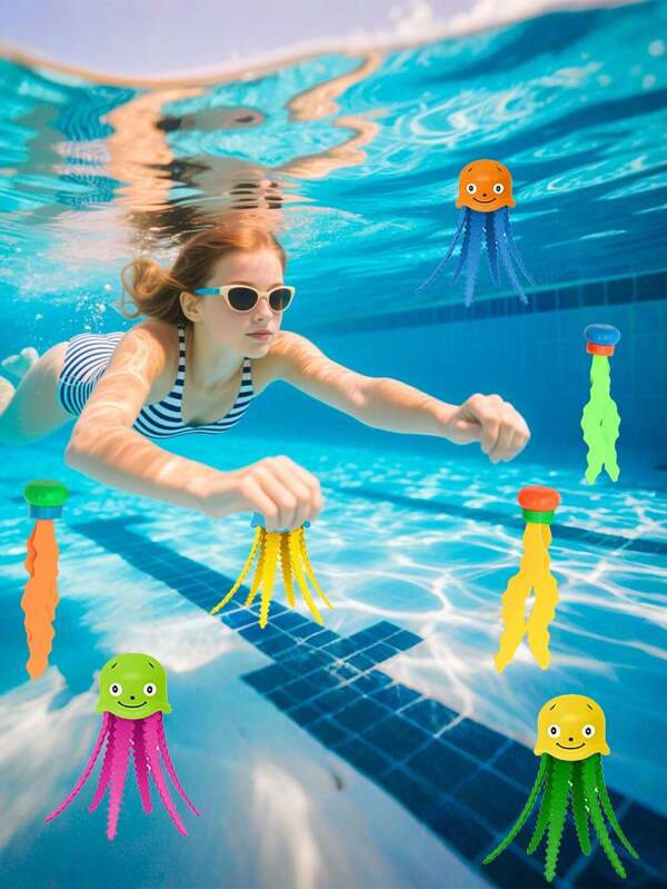 4pcs PVC Material Random Color Swimming Pool & Water Play Equipment, Squid Shaped Diving Equipment,Adult Party Games ,Random Color Summer Pool Diving Equipment Underwater Grab Games Equipment Educational Throws, Gifts Outdoor Pool, Gifts, Swimming Equipment, Beach, Pool, BathSuitable For Halloween/ Christmas/ Thanksgiving