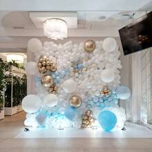 105 Stücke Luftballon Dekoration Set in Blau, Weiß & Gold, enthält Chrom Gold Ballons, Makaron Blau & Weiße Latex Ballons, geeignet für Babypartys, Geschlechteroffenbarungen, Hochzeiten, Bridal-Shower, Babypartys, Kindergeburtstage