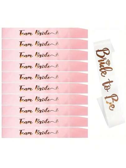 单身派对腰带套装新娘腰带白色和 10 X 伴娘腰带粉色，单身派对腰带配饰婚礼新娘和伴娘腰带适用于新娘送礼单身派对配饰装饰品