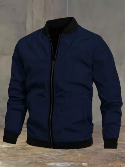 Chaqueta de béisbol casual de cuello alto para deportes al aire libre, abrigo cortavientos con cremallera de unicolor, regalo para el Día del Padre