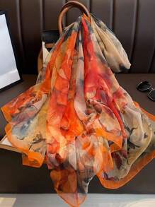 1pc Women's Orange Chiffon Scarf, Lightweight, Versatile, Suitable For Spring, Autumn, Travel, Sun Protection