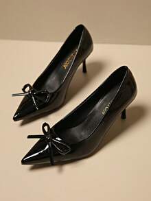 夏季纯色时尚通勤夜店性感派对优雅蝴蝶结尖头细高跟凉鞋，户外漆皮踝带高跟鞋，小猫跟，酒红色，黑色，白色，红色，适合搭配连衣裙