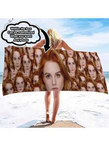 1pc Customizable Photo Beach Towel, Personalized Bath Towel, Pool Towel, Holiday Gift, Modern Style, Polyester, Rectangular Beach Towel - Multicolor - View 18