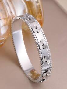 3 件/1 件时尚 18K 镀金不锈钢四叶草指甲手链，适合女性派对、日常佩戴、欧美风格、个性化、大方、奢华方晶锆石腕带、婚礼首饰套装、送给女孩、女士、亲戚、朋友、美丽婚礼、生日、情人节的礼物 - 五葉花款式 - 查看 15