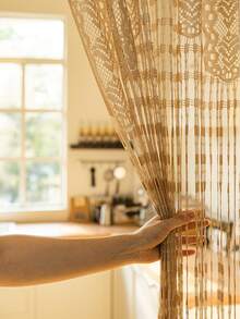 1 rèm cửa trang trí họa tiết hoa màu đen, phù hợp cho mọi mùa - Vàng - Xem 8