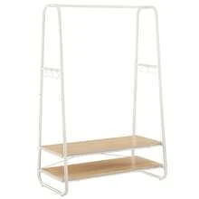 portant à Vêtement, Porte-Manteaux, Armoire, Vestiaire, avec 2 Étagères, 6 Crochets en Forme de S, Cadre en Acier, pour Chambre, Couleur Chêne et Blanc Crème - Beige - Voir 2
