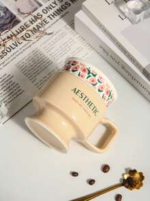 1pc Elegant French Style Ceramic Stemware, 3 Color Options, Suitable For Home/Restaurant, Breakfast/Milk/Coffee Cup