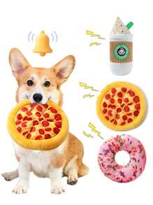 1PC Plush Dog Toys Doughnut Pizza Shape Pet Squeaky Toys For Small Large Dogs Cleaning Teeth Puppy Chew Toys Pet Supplies