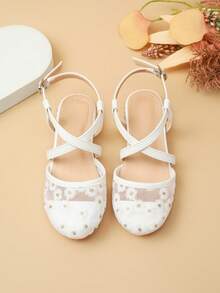 1 Pair New Girls Lace Pumps, Suitable For Party, Comfortable Outdoor High Heels, Girls Student Performance Dance Shoes - White - View 3