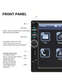 17.78 Cm Double Din Car Stereo , MP5 Media Player With A Digital Touch Screen, USB/TF/AUX Inputs, 2 Din Autoradio With Mirror Link, And Portable Media Players With IR Remote Control, Without Battery