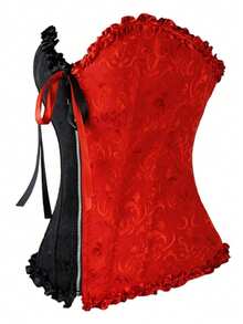 Palace Corset Tops For Women Sexy Lingerie Boned Oversbust Jacquard Shapewear Bustier Waist Trainer Top Push Up Bodysuit Plus Size - Khóa kéo màu đen và đỏ - Xem 3