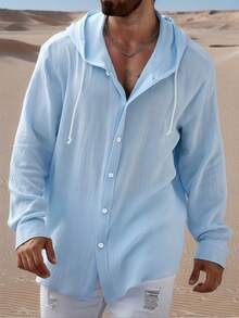 Men's Gentleman-Style Minimalist Long Sleeve Shirt, Casual Business - Blue - View 3