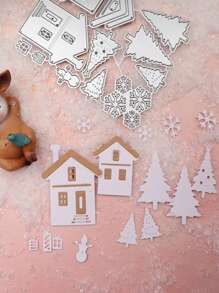 1 Pack House Tree Snowflake Style Thin Cutting Mold Handmade DIY Cutting Mold Scrapbook Background Decoration Embossing Template Photo Album Holiday Greeting Card Making