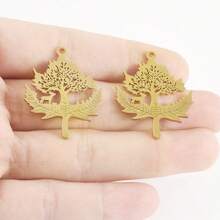 2pcs Fashionable 304 Stainless Steel Gold/Silver Plant & Flower Pattern Pendant, Vacuum Electroplated Durable Craft, Suitable For Necklace, Earrings, DIY Jewelry Making