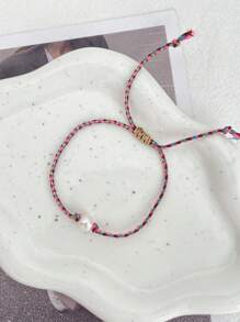 1 pieza Pulsera trenzada con perla de agua dulce irregular, elegante y sencilla, de estilo bohemio, para mujer, hermana, pareja, regalo de graduación, adecuada para uso diario, deportes, commute, citas, fiestas, vacaciones de verano en la playa
