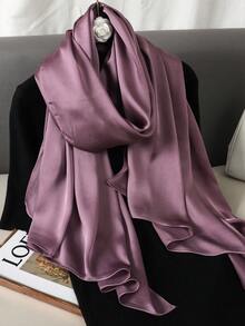 1pc Women's 90*180cm Bohemian Classic Solid Printed Scarf, Fashion Smooth Satin Hijab, Windproof Sunproof Shawl For Dress - Purple - View 3