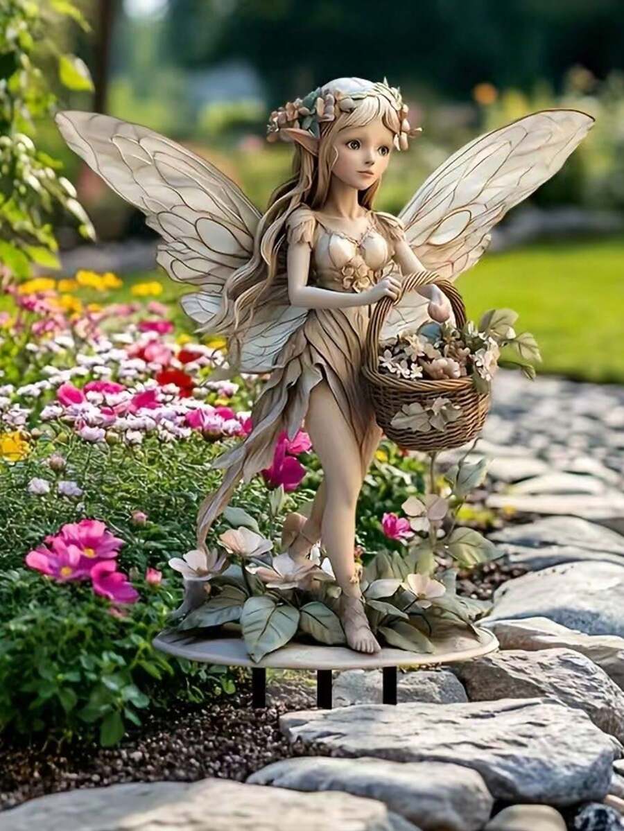 1 件 2D 平面波西米亚风格花篮花园地面装饰，适用于花园装饰、托盘布景、婚礼、节日礼物以及送给朋友和家人的礼物 - 米色 - 查看 1