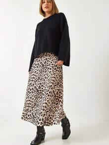 BIANCO LUCCI Women Leopard Print Long A-Line Midi Skirt - Brown - View 5