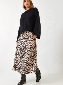 Gonna a ruota midi lunga con stampa leopardata per donna