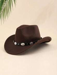 1 Women's Polyester Western Cowboy Hat, Unisex Vintage Style Hat, Silver Round Shape Decoration, Suitable For Daily Casual Wear, Western Cowboy Party, Bar Cowboy (One Size Fits All) - Multicolor - View 3