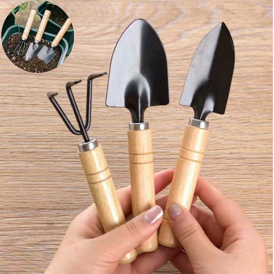 Kit 3 Peças para Jardinagem Conjunto Mini Ferramentas Jardim Vaso Planta Horta Cultivo - Preto - Visão 1