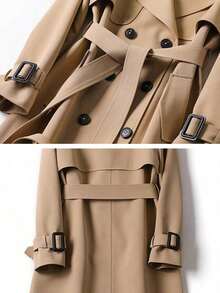 Trench abrigo de las mujeres en la sección larga de la primavera y el otoño nueva versión coreana del popular estilo británico sobre la chaqueta de abrigo de la rodilla - Caqui - Ver 8