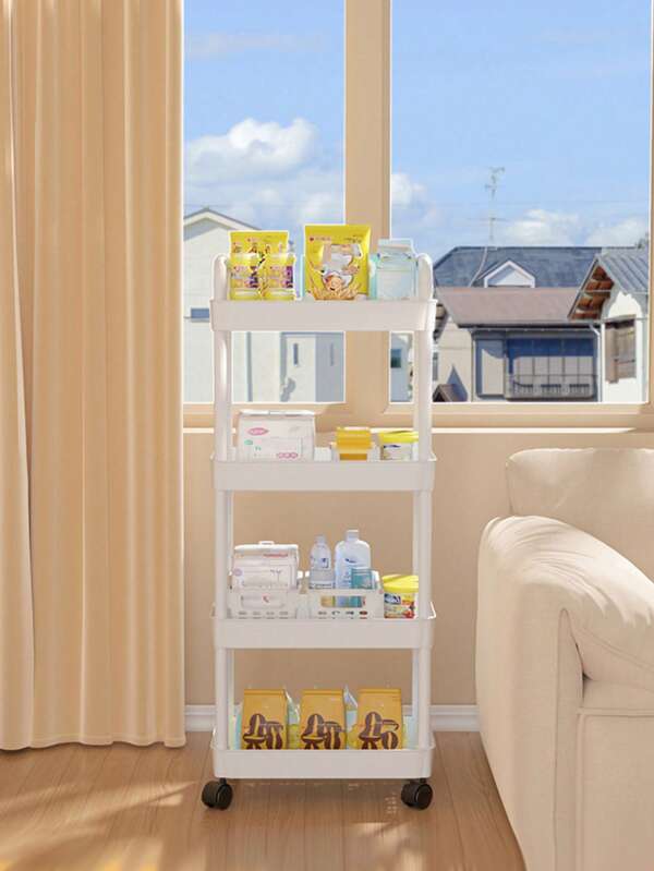 2/3/4 Tier Movable Shelving Unit With Handles, Multi-Functional Storage Cart On Wheels, Mobile Organizer For Office, Living Room, Kitchen