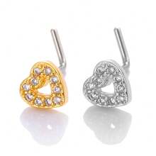 Toppiercing 1pc Stainless Steel L-Shaped Nose Stud With Hollow Out Heart Shaped Decoration - Yellow Gold - View 3