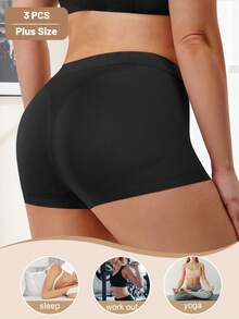 MIOTAN Set de 3 bragas talla grande para mujer, con diseños de rayas y sólidos, elásticas, suaves y transpirables - Negro - Ver 2