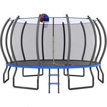 Recreational Outdoor Trampoline – 8FT To 16FT Sizes With Enclosure Net & Ladder, Quick Connect Frame, ASTM Certified - Blue - View 9