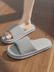 Men's Striped Slippers Size 48-49, Casual Flat Slip-On Sandals, Open Toe House Shoes, Couple's Spring/Summer Slides - Grey - View 4