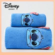 Disney 2pcs Disney Stitch Cartoon Bath Towel & Cute Blue Hand Towel, Suitable For Daily Use, Travel And Holidays Back To School For Beauty Salon Home Bathroom