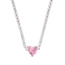 1 pièce Collier pendentif en forme de cœur en zircone coloré en acier inoxydable pour femme. Collier chaîne tennis en zircone de luxe brillante. Bijoux