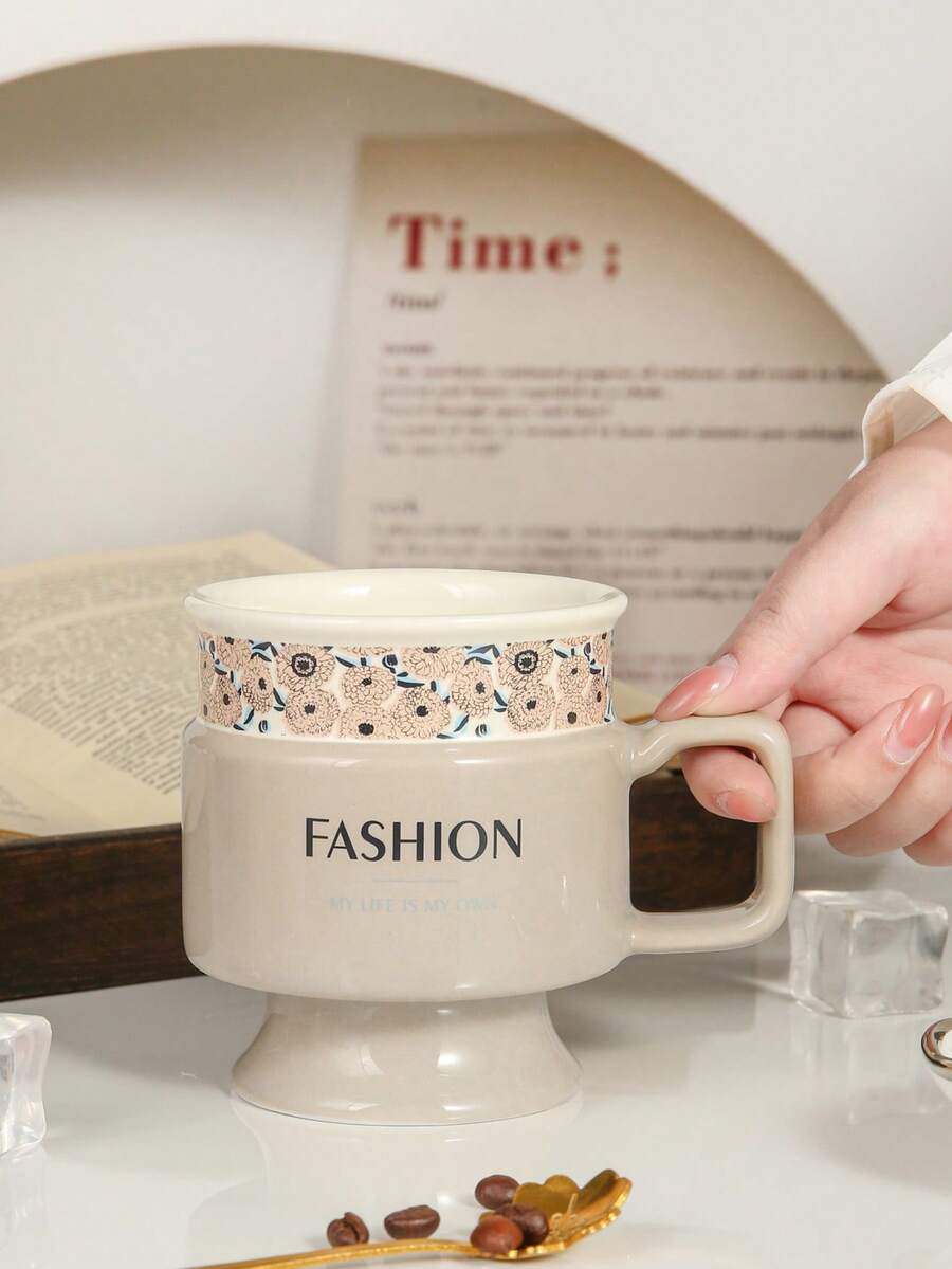 1pc Elegant French Style Ceramic Stemware, 3 Color Options, Suitable For Home/Restaurant, Breakfast/Milk/Coffee Cup