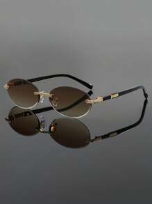 Frameless Fashion Glasses For Men And Women, Y2K Retro Round Frame Design Glasses, Suitable For Party, Holiday, Summer Vacation Outfits