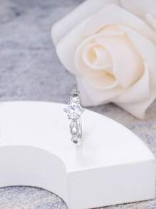 925 Silver Hypoallergenic Criss-Cross Open Ring With Cubic Zirconia, Elegant Diamond Design Ring, Suitable As Birthday Gift