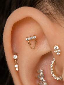 S925 纯银平背唇钉耳环 16G 紫水晶耳钉耳屏耳环海螺耳环叠戴耳环