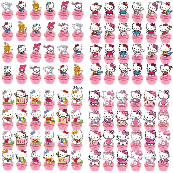 Sanrio Sanrio Hello Kitty Cupcake Toppers, Hello Kitty Birthday Decorations,Hello Kitty Theme Party Supplies