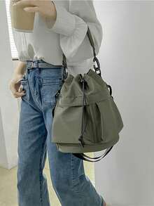 奢华尼龙单肩包 - 大容量手提包，配有抽绳和可调节肩带，时尚百搭，可作单肩包、斜挎包使用，适合女性、女士、情侣，是上学、旅行、工作、周末度假的理想之选，也是学生和旅行者的必备单品。 - 彩色 - 查看 7