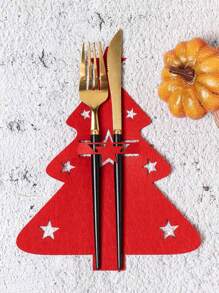 12 Stücke/6 Stücke Filz Mini Weihnachtsbäume, Weihnachtsbaum Muster Besteck Set, geeignet für Gabel- oder Löffeltaschen, Weihnachten dekorative Bestecktaschen für Zuhause und Restaurant