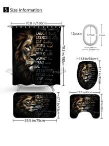 1pc/4pcs Gold African Wild Animals Manly Stylish Multifunctional Bathroom Waterproof Shower Curtain, With 12 Hooks, Bathroom Non-Slip Mat, U-Shape Toilet Mat And Round Toilet Lid Cover, Bathroom Set For Whole Scene Usage Bathroom Accessories Back To School