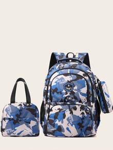 3 件套返校书包套装 Kapybara 印花背包休闲背包 & 斜挎包 & 笔袋多件背包带笔记本电脑隔层书包简约休闲多用途背包钱包拼布高档耐用尼龙书包大号可调节肩带防水宽敞多口袋书包轻便便携式拉链背包背包毕业生&男孩&女孩户外&旅行&非常适合上学（图案方向随机） - 彩色 - 查看 13