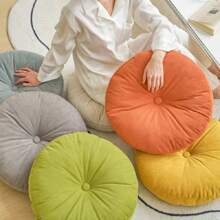 1 pieza Almohada redonda capitoneada de chenilla - Cojín grande para meditación para adultos, Tapete de yoga de poliéster brillante, Cojín para banco/silla de ventana, Uso multipropósito con bandeja para lectura