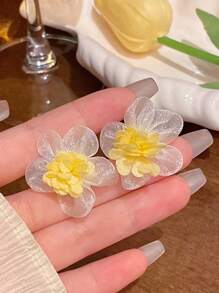 1 Pair Sheer Lace Floral Women's Earrings, Elegant For Wedding, Valentine's Day, Beach Accessories